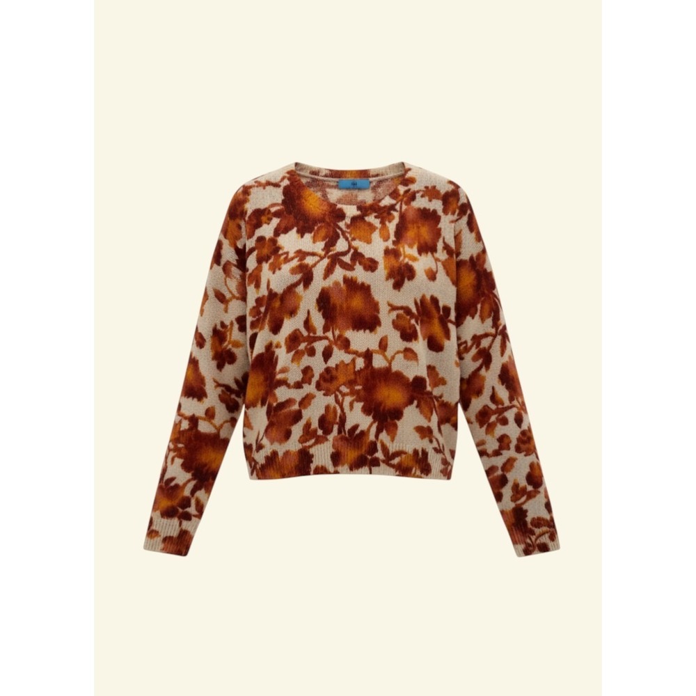 CeCe Orange Floral Crew Neck Wool Blend Sweater Petite Small PS‎ Long Sleeve